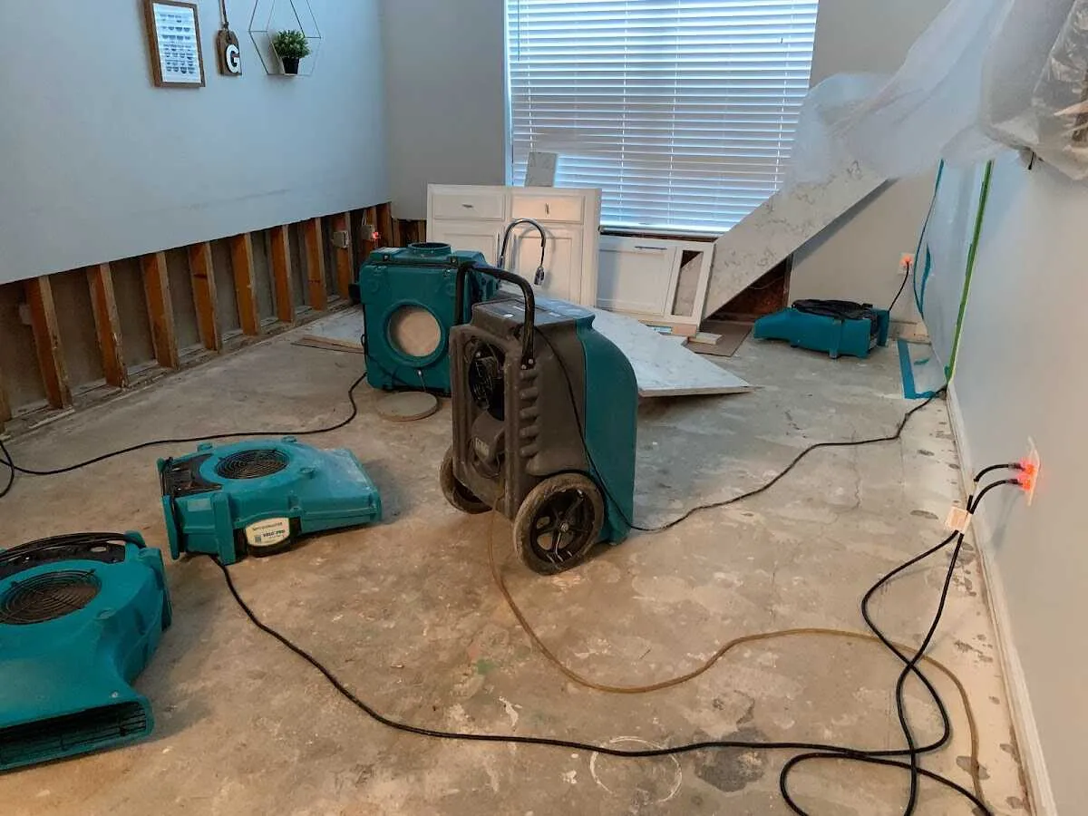 Dehumidifier in flood-cut room for Water Damage Restoration in Mount Vernon